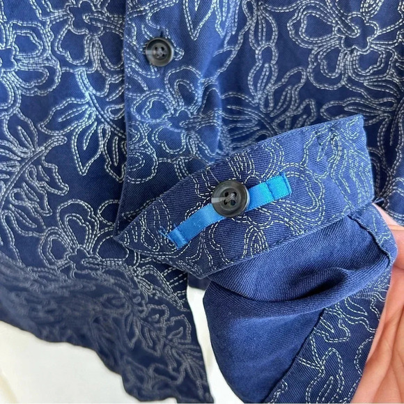 Men’s Toscano 100% Silk Short Sleeve All Over Stitched Print Button Down Shirt - Picture 8 of 8